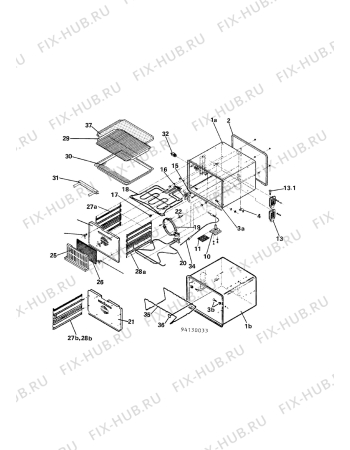 Взрыв-схема плиты (духовки) Electrolux QC431O - Схема узла H20 Oven primary (large) D